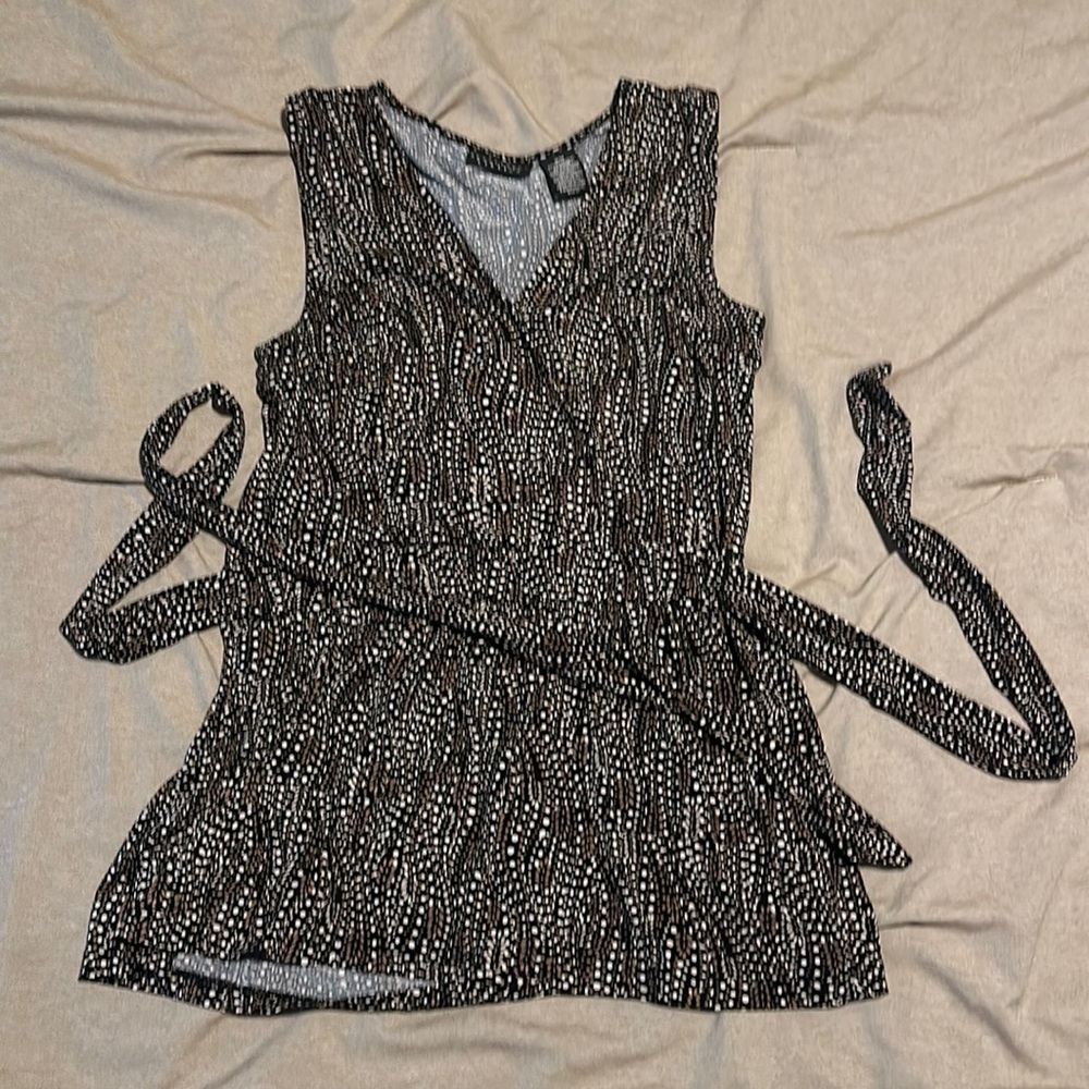 Black Summer Blouse with White/Brown print
